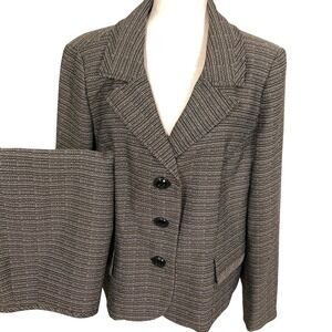Kasper Skirt Suit Womens 18 Black Brown Stripe Texture Weave Retro Officewear